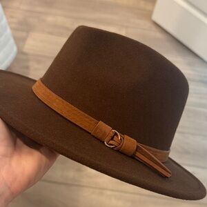 Brown Wide Brim Fedora Hat